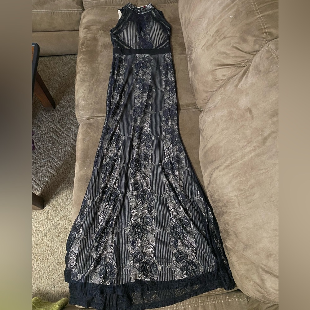 Ivory and Black Lace Maxi Dress